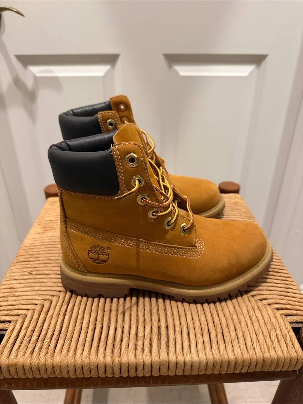 Timberland Wheat Nubuck Boots with Black Collar size 5M